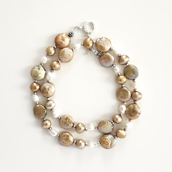 GOLD PEARL MIX NECKLACE--18" - Picture 3 of 4